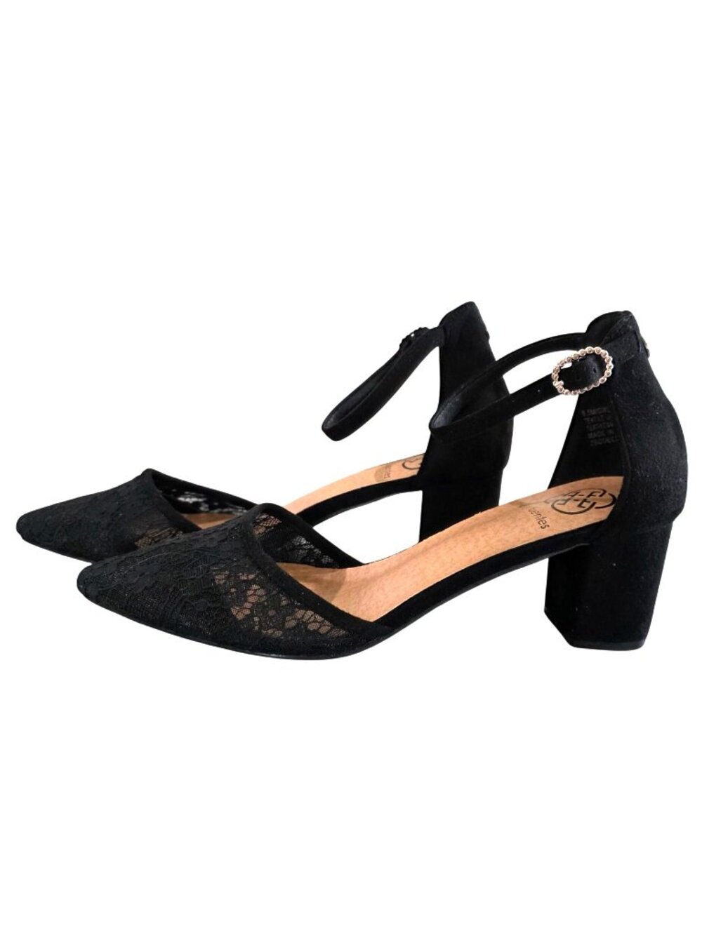 Daisy Fuentes Womens Black Lace Pointed-Toe Block Heels With Ankle Strap  8.5